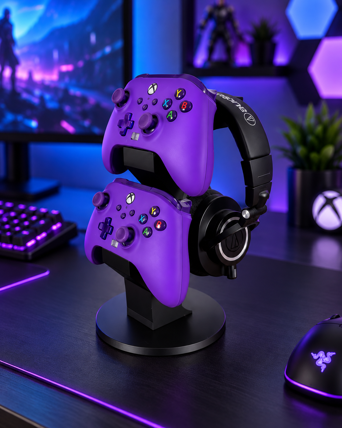 Estación Gamer para 2 Controles y Audífonos