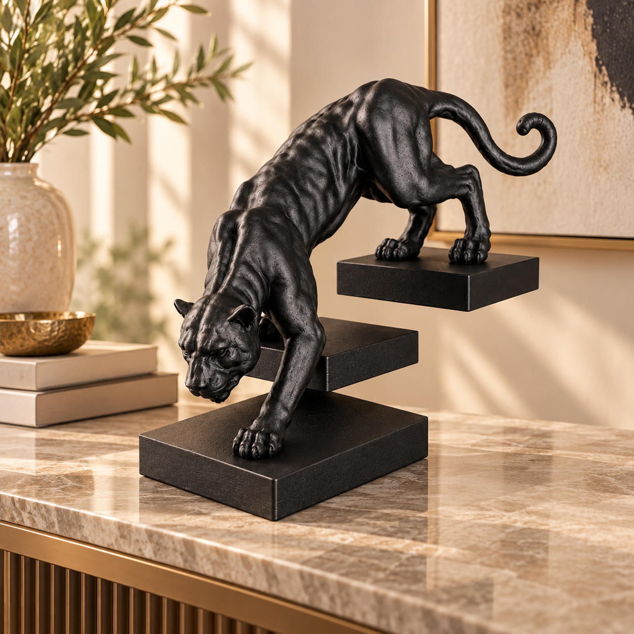 Escultura Decorativa de Pantera Negra